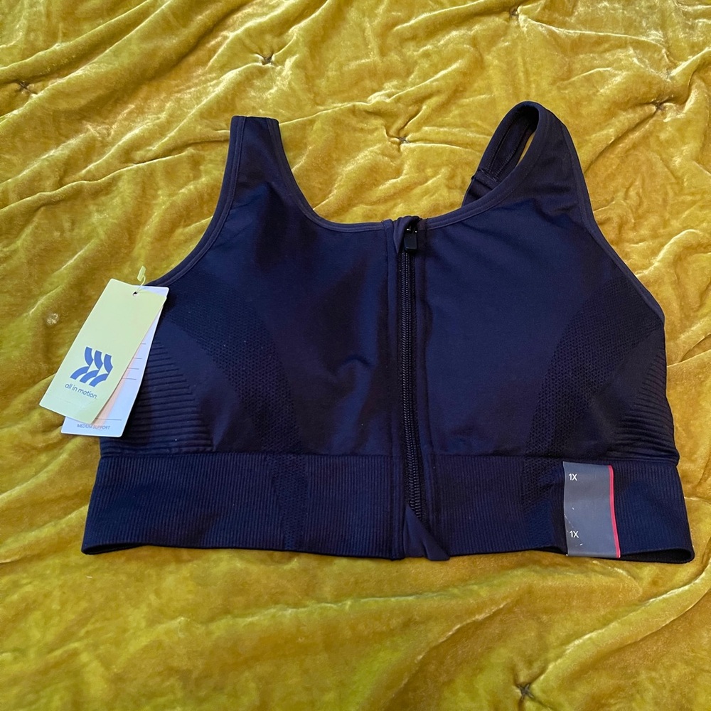 All in Motion Blue Sports Bra with Front Zipper